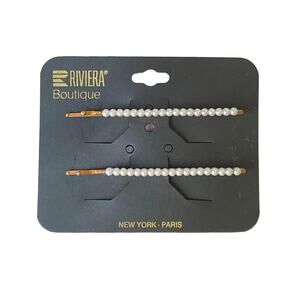 Riviera Boutique NY Paris Set of 2 Faux Pearl Bobby Hair Pins New on Card
